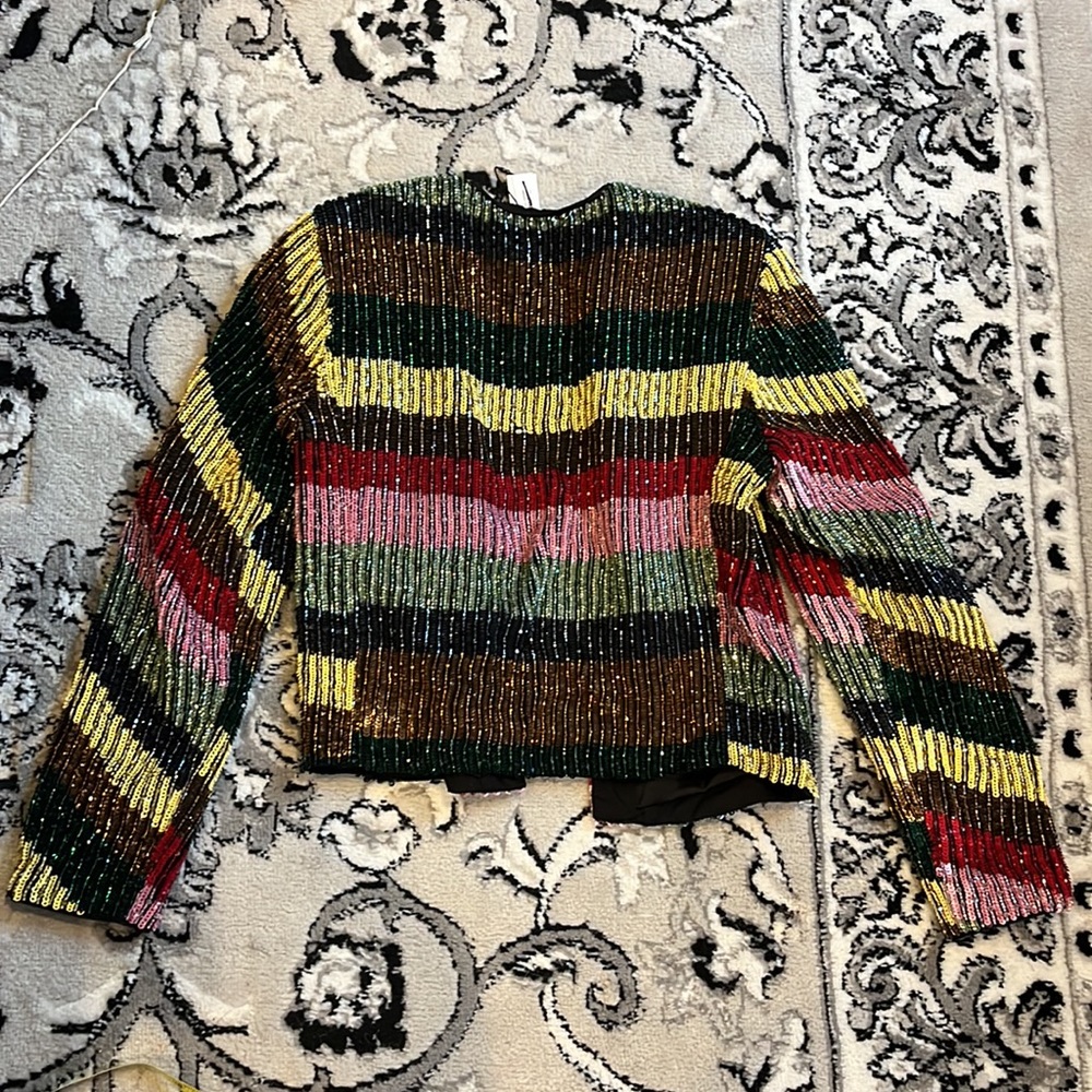 SOLD NWT Alice + Olivia Sequin & Beaded Jacket with Multi Colored Block Small - Picture 12 of 15